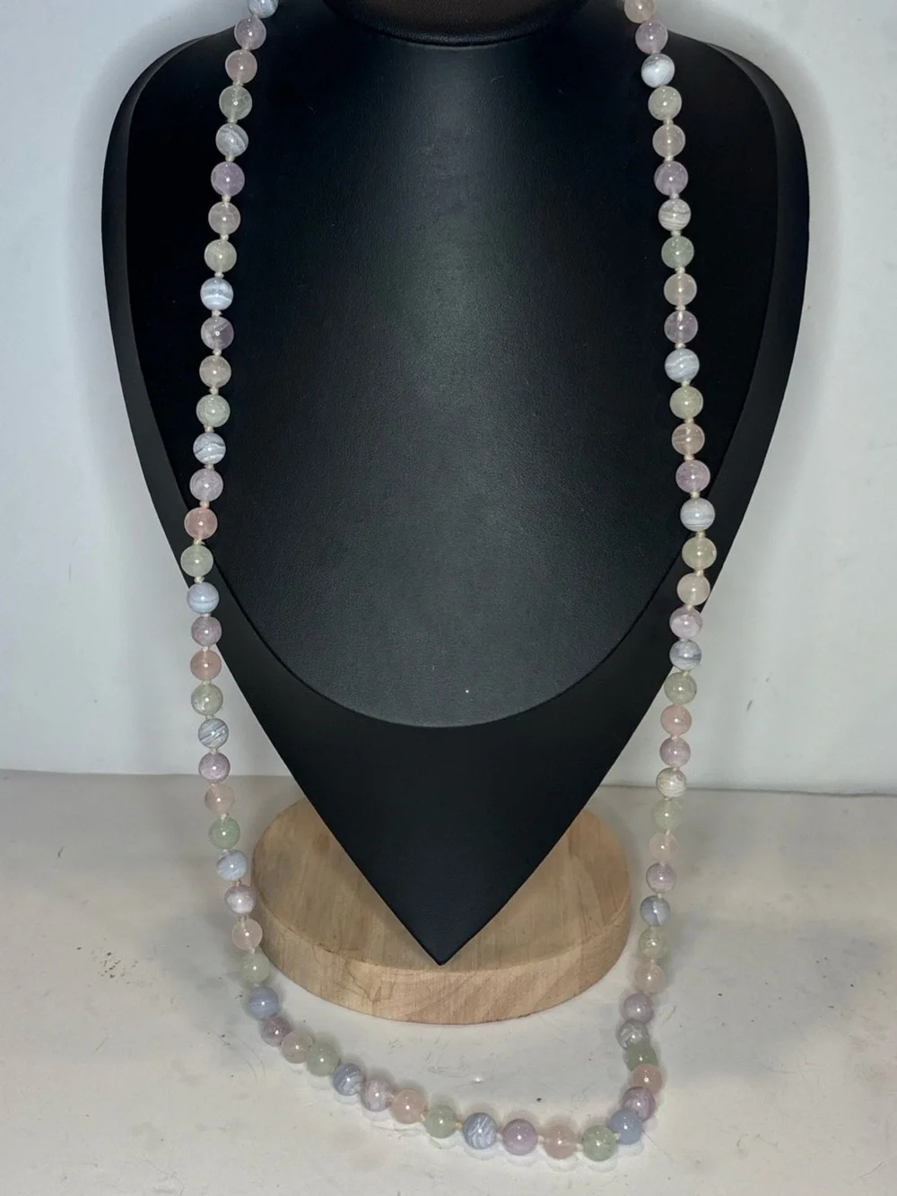 34” Knotted Multi-Gemstone Agate Bead Necklace Pastel Semi-Precious Stone Strand